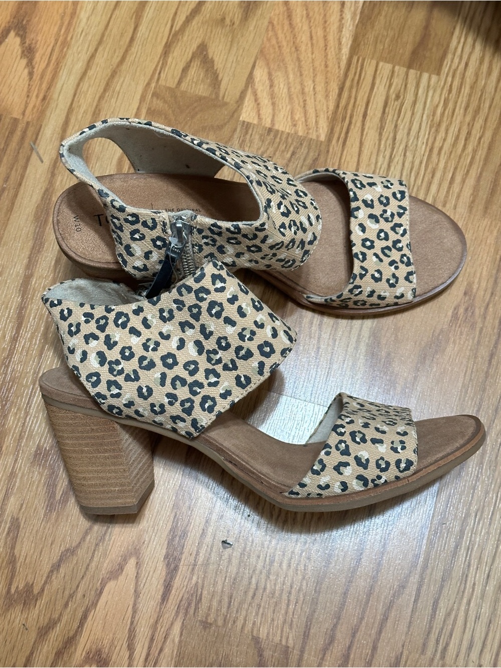 TOMS Leopard Print Block Heel Sandals - Beige